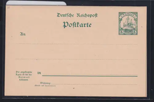 Deutsche Kolonien Togo P 11 als Ganzsache ungebraucht #DAP75