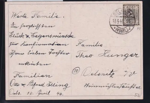 Sowjetische Zone 52 atx auf Postkarte Ost- Sachsen #DAR30