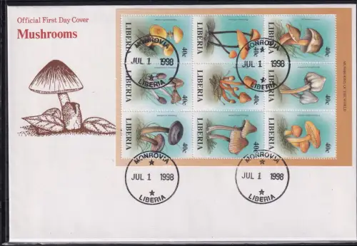 Liberia 2053-2061 und Block 179 gestempelt als FDC / Kleinbogen #OE434