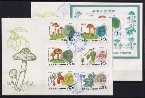 Korea 2999-3004 und Block 244 gestempelt als FDC / Pilze #OE407