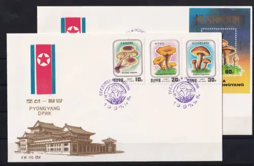 Korea 2798-2800 und Block 223 gestempelt als FDC / Pilze #OE406
