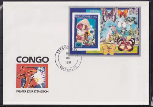 Kongo Brazzaville 1243 und 1246 und Block 55 gestempelt als FDC / Block #OE404