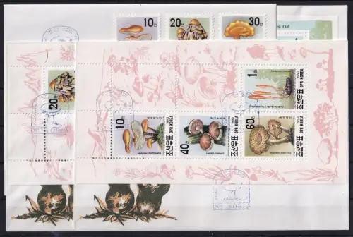 Korea 3373-3378, Kleinbögen und Block 278 gestempelt als FDC / Pilze #OE409