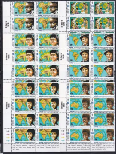 Jersey 727-732 postfrisch als 8er Blöcke Eckrand ul, Unicef #OM595