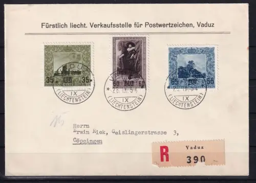 Liechtenstein 326-328 gestempelt als FDC auf R-Brief #OM664