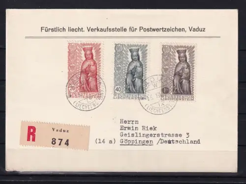 Liechtenstein 329-331 gestempelt als FDC auf R-Brief #OM663