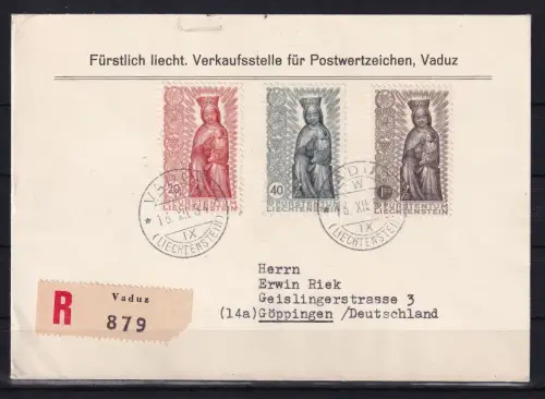 Liechtenstein 329-331 gestempelt als FDC auf R-Brief #OM662