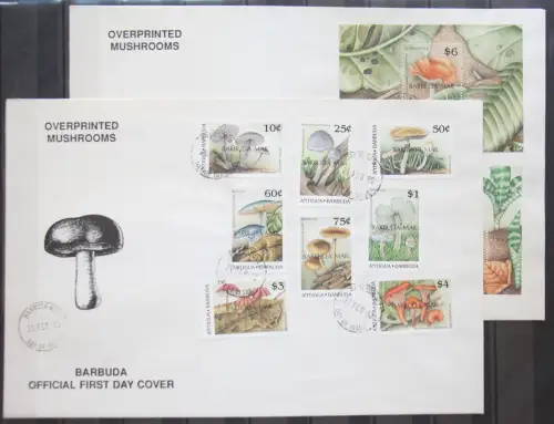 Barbuda 1179-1186 und Block 154 und 155 gestempelt als FDC / Pilze #GG483