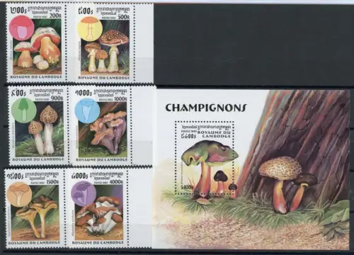 Kambodscha 1755-1760 + Bl. 232 postfrisch Pilze #JR745