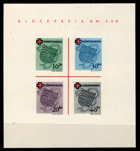 Franz. Zone Württemberg Block 1 I/I ohne Gummi #OM094