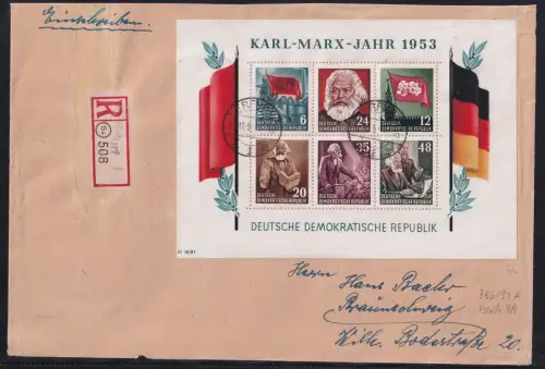 DDR Block 8 A auf Brief als Einzelfrankatur Einschreiben #DAX62