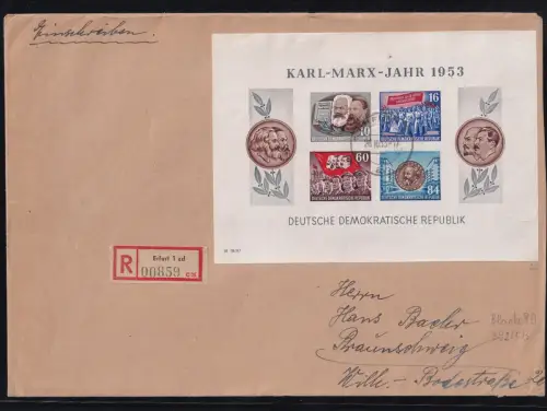 DDR Block 9 B auf Brief als Einzelfrankatur Einschreiben #DAX64