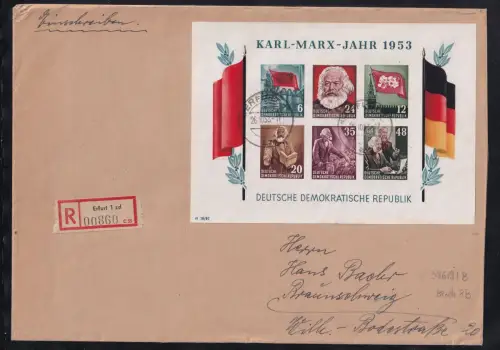 DDR Block 8 B auf Brief als Einzelfrankatur Einschreiben #DAX63