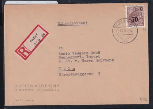 DDR 442 auf Brief als Einzelfrankatur Einschreiben #DAX59