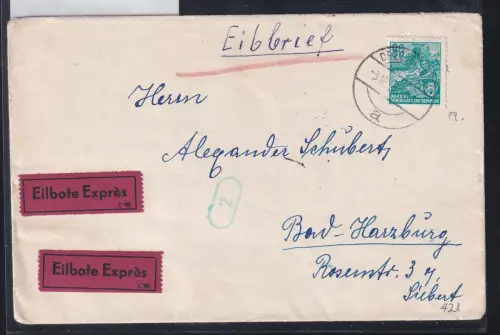 DDR 421 auf Brief als Einzelfrankatur Eilbote Express #DAX74