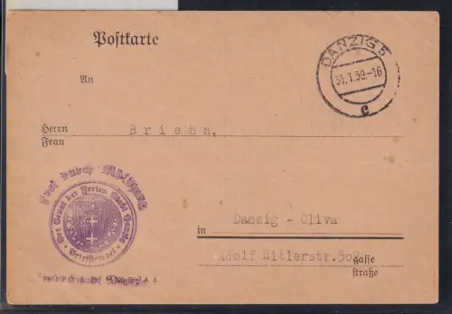 Danzig Frei durch Ablösung auf Postkarte mit Briefstempel Senat Danzig #DAY09