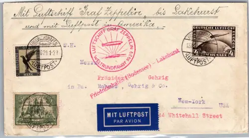 Deutsches Reich 367, 384, 424 auf Brief Zeppelinpost #DBT18