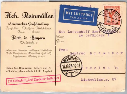 Deutsches Reich 381 auf Postkarte Zeppelinpost #DBT19