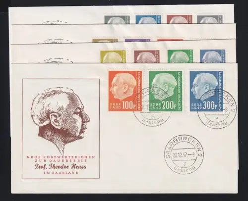 Saarland 409-428 als Ersttagsbrief Heuss verteilt auf 4 FDC #DAJ15