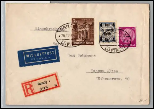Deutsches Reich 524, 717, 751 auf Brief Luftpost Einschreiben #ON373