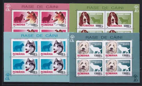 Rumänien 5574-5577 postfrisch als Kleinbögen, Hunde #OM964