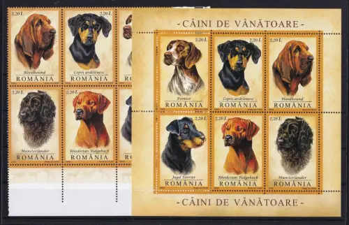Rumänien Block 361 + 5982-5987 postfrisch Hunde #OM946