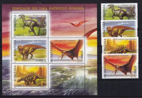 Rumänien Block 350 + 5908-5911 postfrisch Dinosaurier #OM953