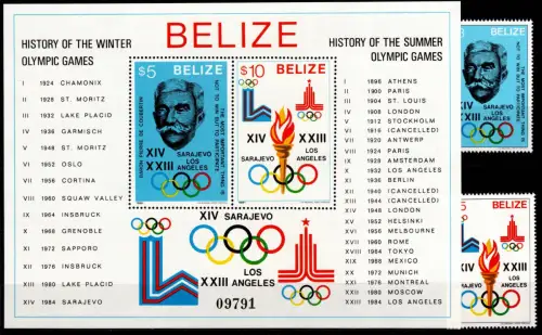 Belize Block 36 a + 567-568 postfrisch Olympiade 1984 Los Angeles #OM994