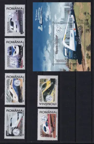 Rumänien Block 337 + 5799-5804 postfrisch Eisenbahn, Lokomotiven #OM957