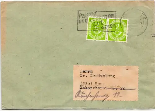 BRD 123 auf Brief als Mehrfachfrankatur portogerecht waagerechtes Paar #BD042