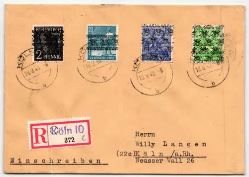 Bi-Zone 36 I, 43 I, 48 II, 51 II K auf Brief alle kopfstehend #KT860