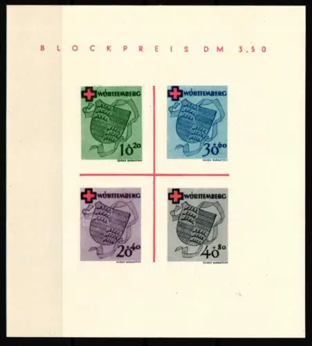 Fr. Zone Württemberg Block 1 ohne Gummi #HC941