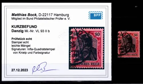 Danzig Vorläufer 93 II b gestempelt Kurzbefund Bock BPP #DBR65