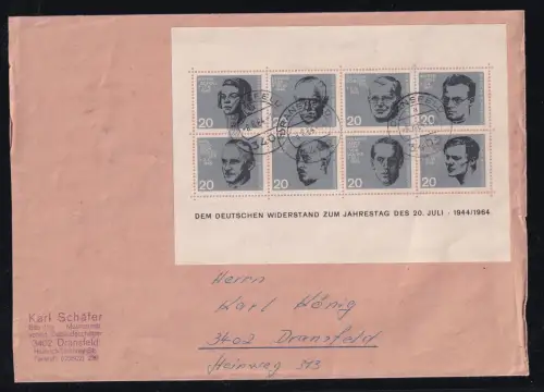 BRD Block 4 auf Brief als Einzelfrankatur gelaufen in Dransfeld am 8.8.64 #DBS35