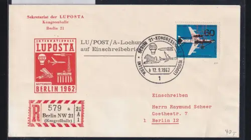 Berlin 230 Perfin auf Brief Einschreiben Sonderstempel Luposta 1962 #DBS52