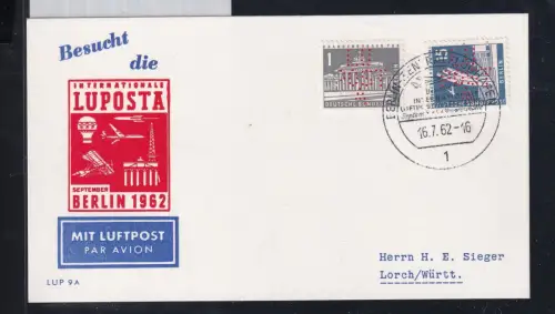 Berlin 140, 145 Perfin auf Brief Sonderstempel Luposta 1962 #DBS47