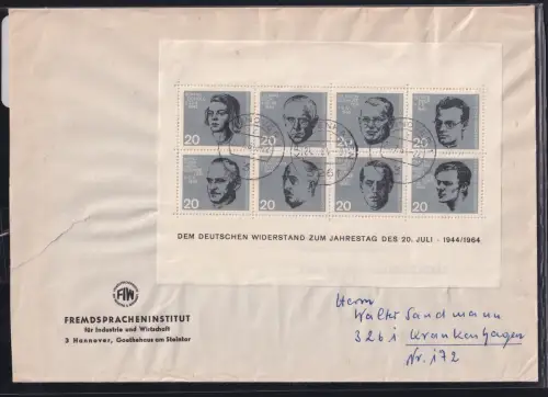 BRD Bund Block 3 auf Fernbrief mit Tagesstempel Hannover #DBS88