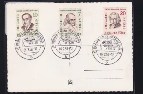 Berlin 163, 165, 167 auf Postkarte Sonderstempel Grüne Woche 6.2.1959 #DBS54