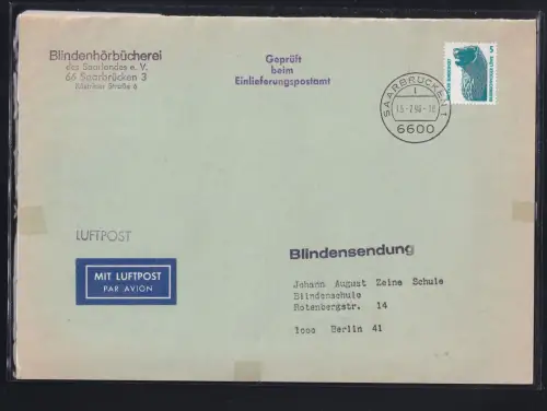 BRD 1448 auf Brief portogerechte Blinden-Luftpostsendung #DBS48
