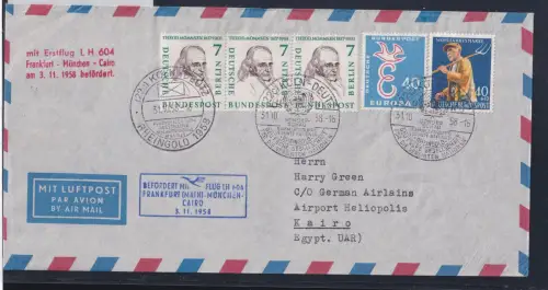 Berlin 163 im3er Streifen u.a. auf Brief Erstflug LH 604 Frankfurt Kairo #DBS83