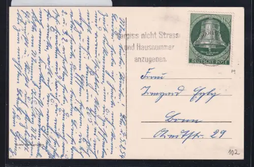 Berlin 102 auf Postkarte als Einzelfrankatur portogerecht #DCG27