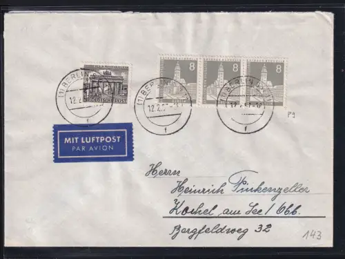 Berlin 140, 143 auf Brief 8 Pf. im waagerechten 3er Streifen #DCG31