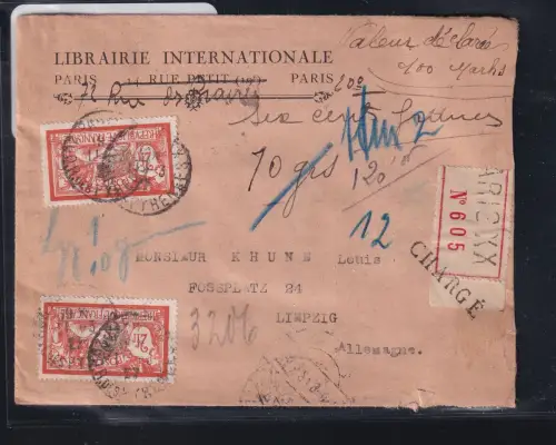 Frankreich 139 auf Postkarte als Mehrfachfrankatur Einschreiben Ausland #DCG42