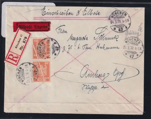 Deutsches Reich 361 Quetschfalte auf Brief Einschreiben Eilbote #DCG46