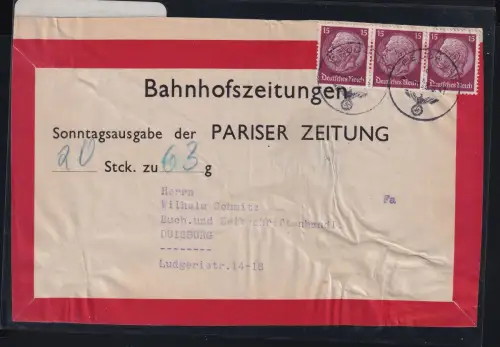 Deutsches Reich 520 waagerechter 3er Streifen Feldpost Bahnhofszeitung #DCG44