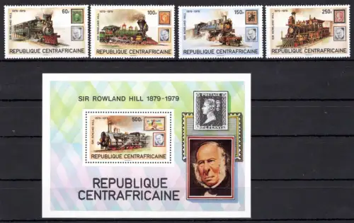 Zentralafr. Republik Block 70 + 648-651 postfrisch Lokomotiven #OM154