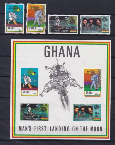 Ghana Block 40 + 405-408 postfrisch Raumfahrt, Mondlandung #NV362