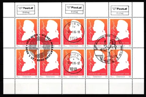 Österreich 2572 gestempelt Kleinbogen 250. Geburtstag W. Amadeus Mozart #HY889