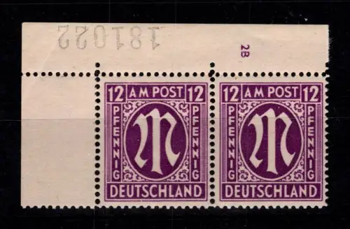 Alliierte Besetzung 15 b C y Pl.-Nr. Paar postfrisch geprüft Hettler BPP #DCM48