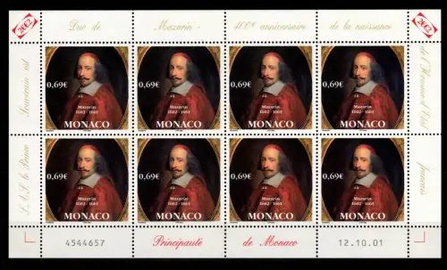 Monaco 2592 postfrisch Kleinbogen / Herzog #OE534